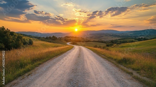 Italy tuscany country road in val di cecina at sunset : Generative AI