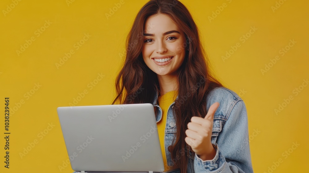 The Woman with Laptop Thumbs-Up The Woman with Laptop Thumbs-Up