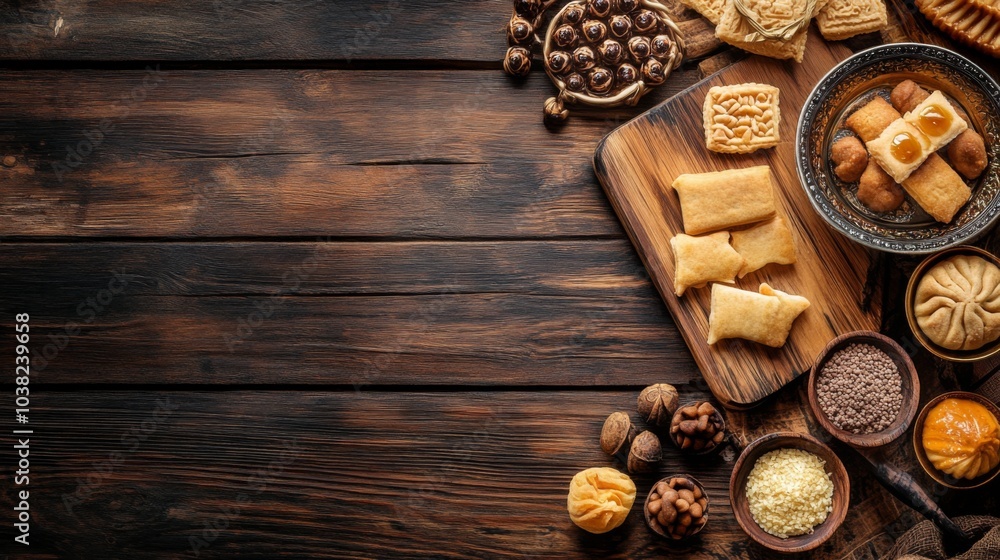 Seasonal Eastern Desserts on Wooden Countertop Seasonal Eastern Desserts on Wooden Countertop