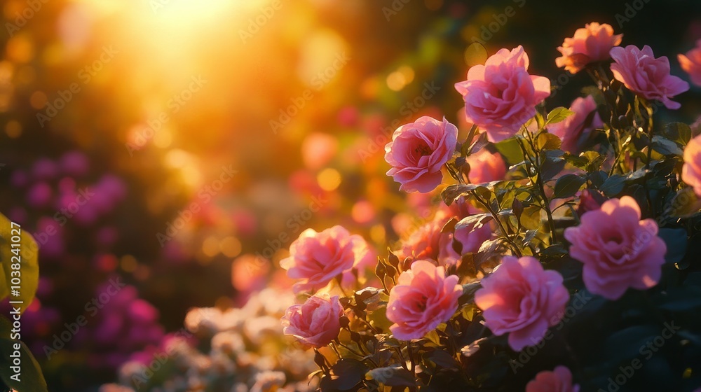 The garden is filled with a mystical atmosphere as the sun sets and full-blooming flowers absorb its warm rays. The garden is filled with a mystical atmosphere as the sun sets and full-blooming flowers absorb its warm rays.