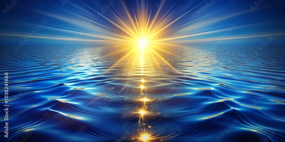 Celestial Light Reflecting on Tranquil Water, Casting a Path of Golden Gleams Through the Serene Azure Depths Celestial Light Reflecting on Tranquil Water, Casting a Path of Golden Gleams Through the Serene Azure Depths