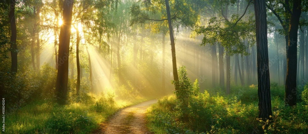 Obraz premium Sunbeams Through the Forest