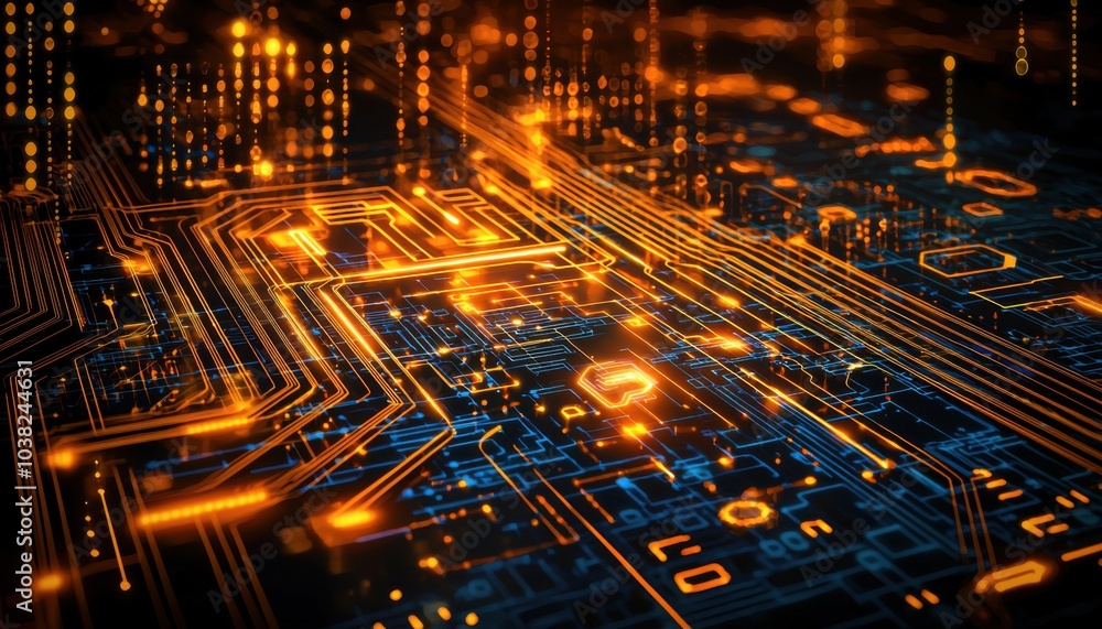 A vibrant digital circuit board with glowing lines and data streams, symbolizing technology and innovation. A vibrant digital circuit board with glowing lines and data streams, symbolizing technology and innovation.
