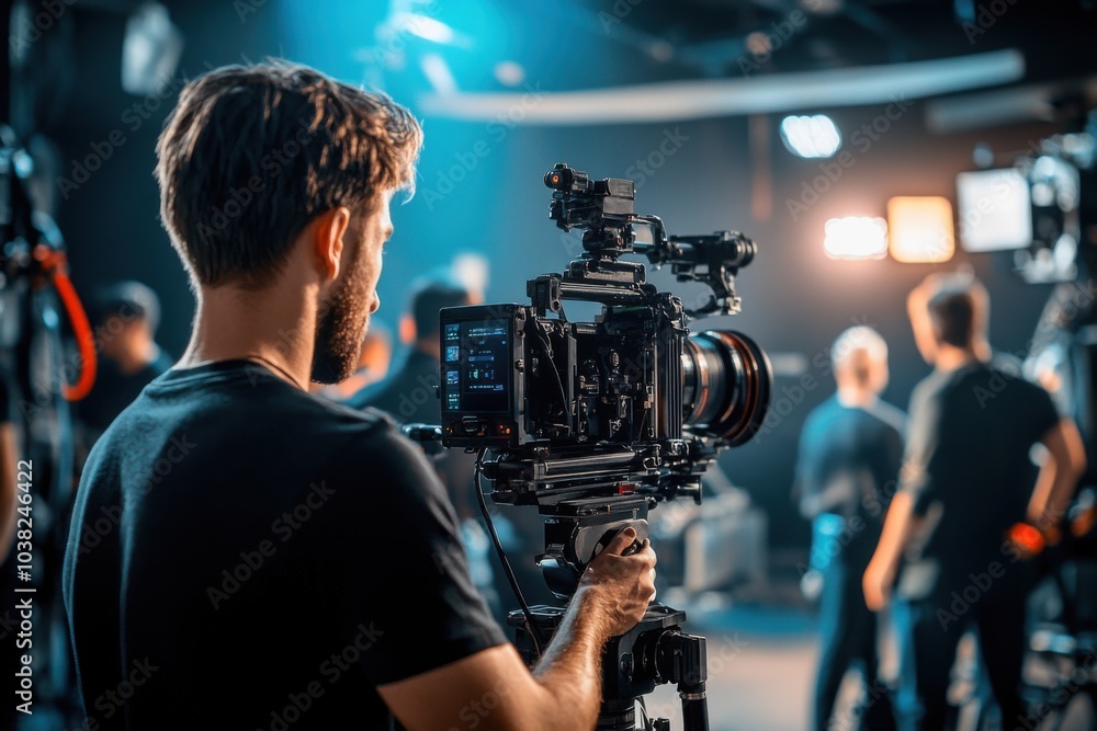 behind the scenes of video production set crew filming commercial in professional studio behind the scenes of video production set crew filming commercial in professional studio