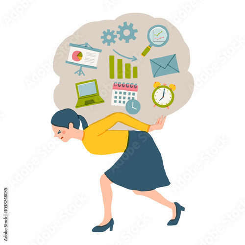 たくさんの仕事を抱える女性のイラスト