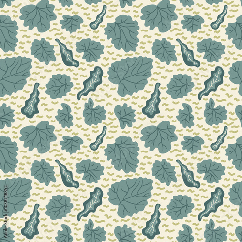 Stylized leaves seamless pattern. Floral endless background. Surface pattern design plant motif. Vector hand drawn flat illustration.