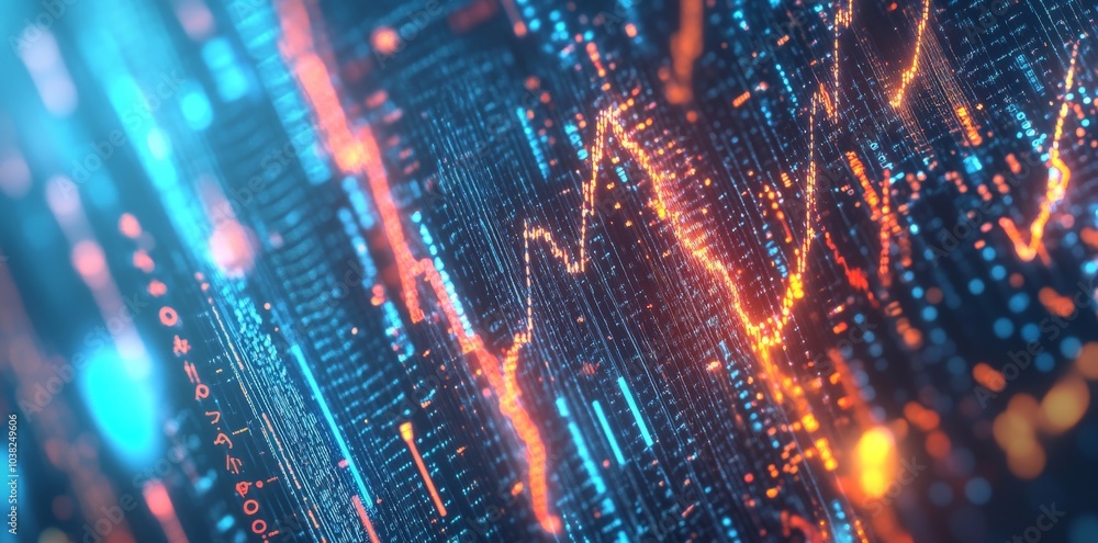 Fototapeta premium Abstract Digital Data Visualization with a Glowing Orange Line Chart