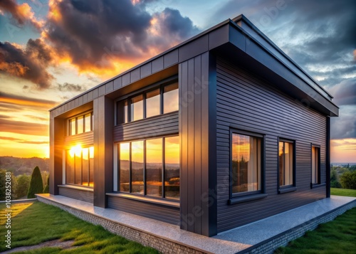 Stylish Dark Gray Building with Quality Window Frame Installation - Silhouette Photography of Modern Architecture, Quality Materials, and Professional Craftsmanship