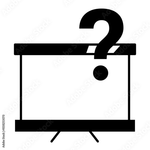 Stand with Question Mark. Questionable Presentation Icon. Unanswered Presentation. Questionable Display. Seeking Information.