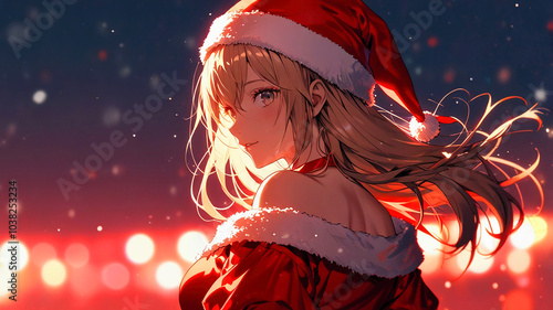 サンタクロースの服を着たアニメ調の美少女