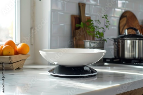 Wallpaper Mural Modern kitchen scale sits on a countertop, with a bowl on top, ready for baking Torontodigital.ca