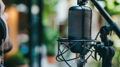 Close-Up of Professional Microphone in Recording Studio