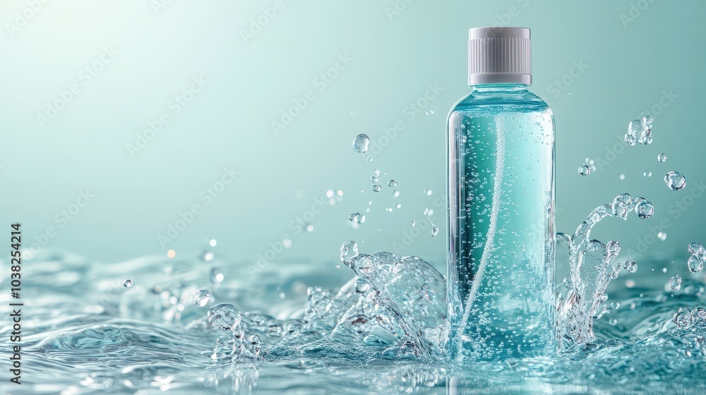 Oxygen bubbles, mineral water, water cosmetic essence, liquid bubble, bottle on a light background with space for text Oxygen bubbles, mineral water, water cosmetic essence, liquid bubble, bottle on a light background with space for text