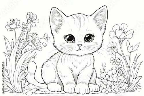 Cute Young Cat Coloring Book Page