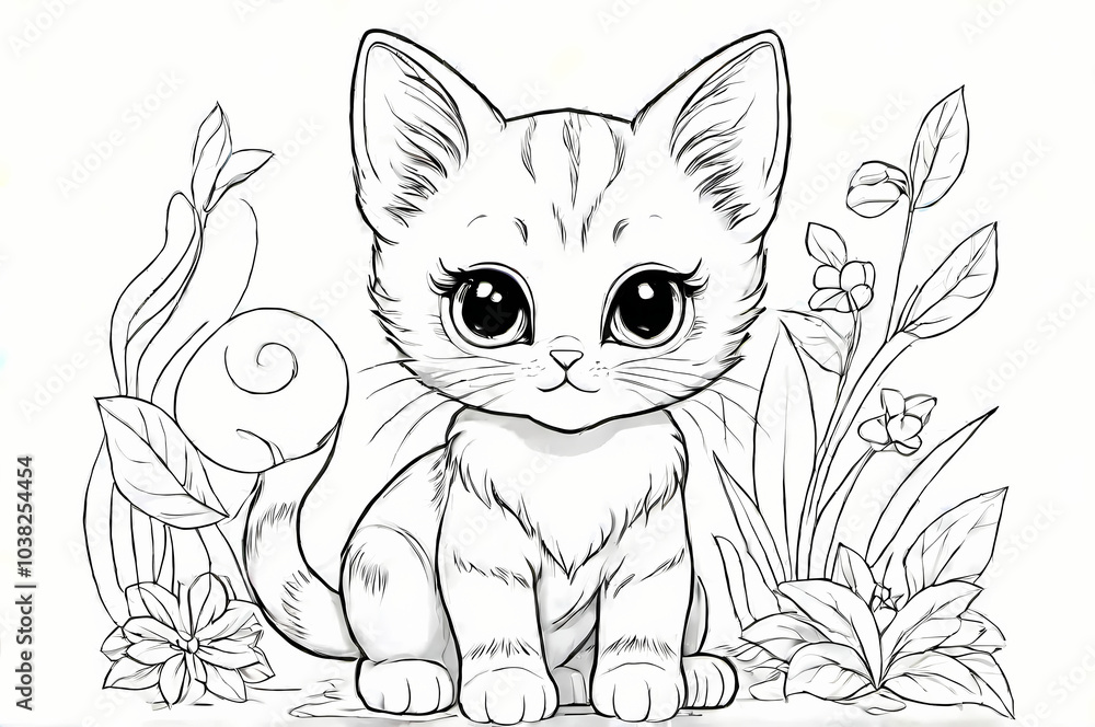 Obraz premium Cute Young Cat Coloring Book Page