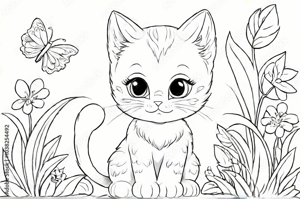 Obraz premium Cute Young Cat Coloring Book Page