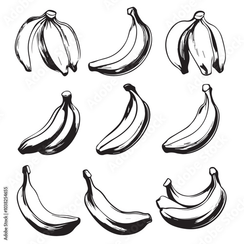 Bananas In cartoon, hand-drawn flat style. image for social media, websites and UI. Isolated 2D vector design in logo, icon, sketch style, simple line vector, single color. AI Generative Art.