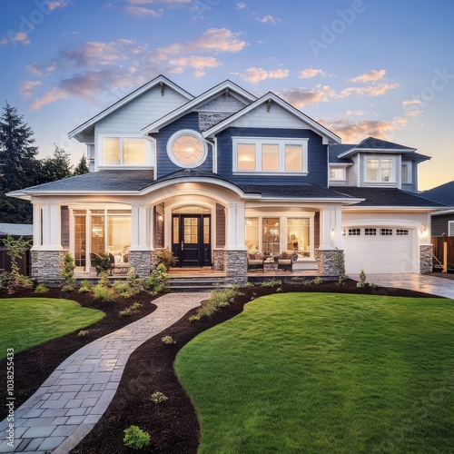 Ornate covered porch of a new home.