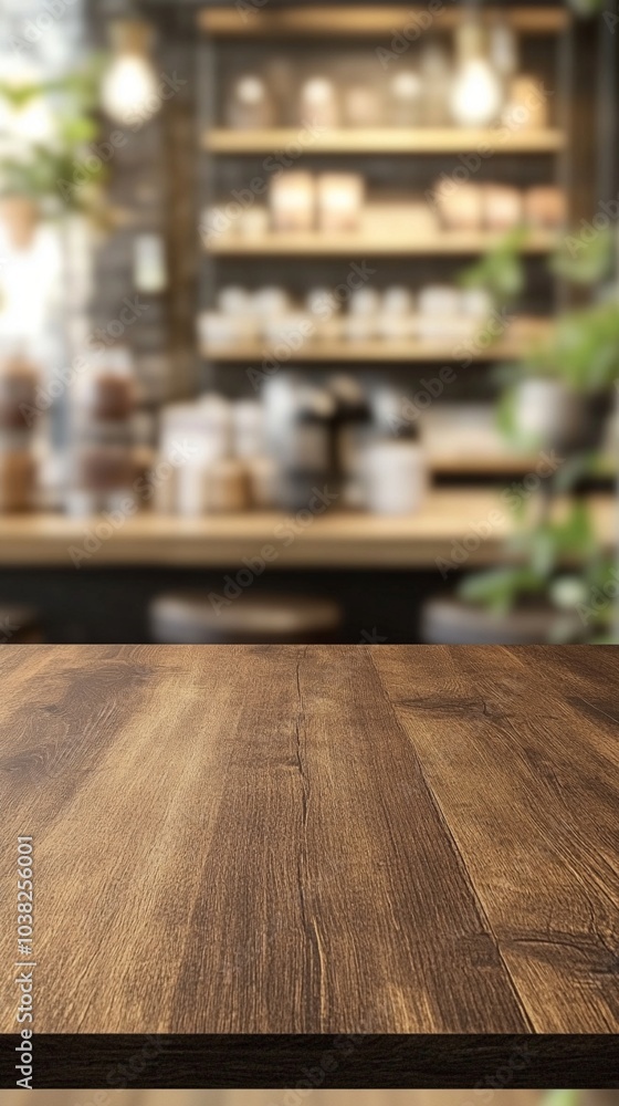 Rustic wooden tabletop in focus with blurred background of cozy kitchen shelves, creating warm ambiance for product display or food photography. Rustic wooden tabletop in focus with blurred background of cozy kitchen shelves, creating warm ambiance for product display or food photography.
