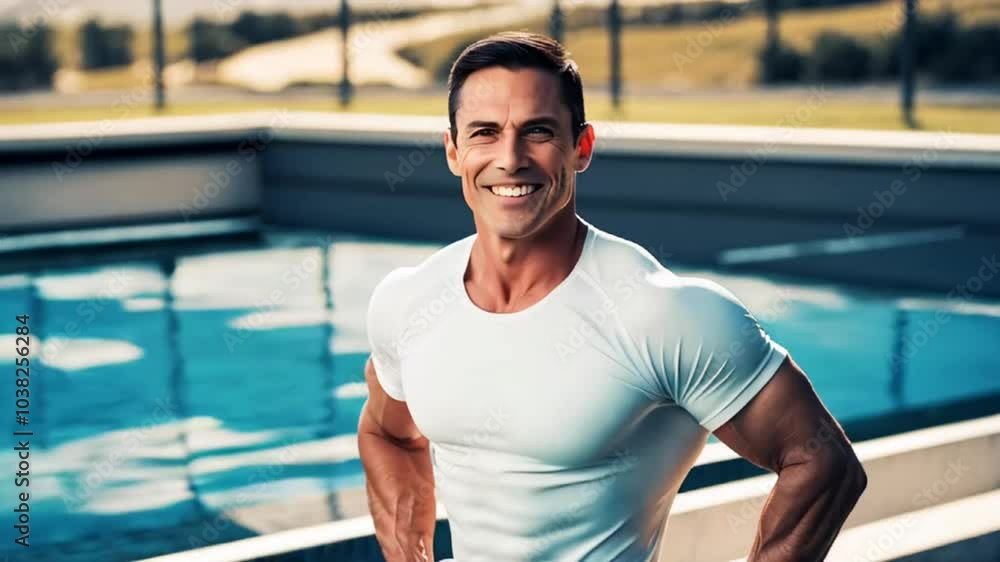 portrait smiling man coach in pool

