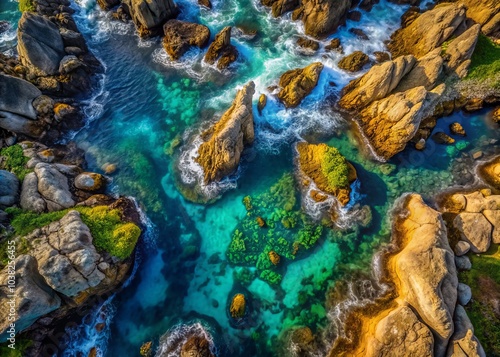 Top Down View of Graphic Natural Abstract Patterns in Tidepools at Point Lobos State Natural Preserve, California - Nature Photography, Abstract Art, Tidepool Patterns, Coastal Landscapes photo