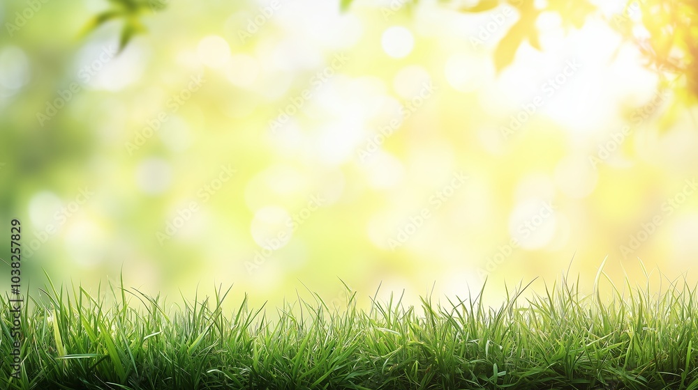 Summer green grass meadow with sunshine views on blurred wild field outdoor background with copy space Summer green grass meadow with sunshine views on blurred wild field outdoor background with copy space