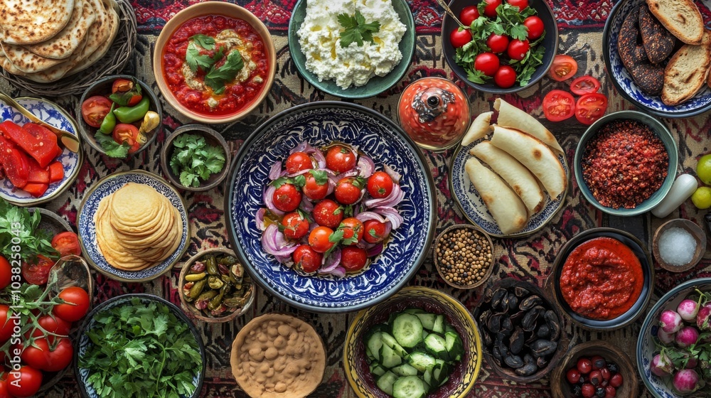 Vibrant Eastern Food Ingredients on Neutral Background Vibrant Eastern Food Ingredients on Neutral Background
