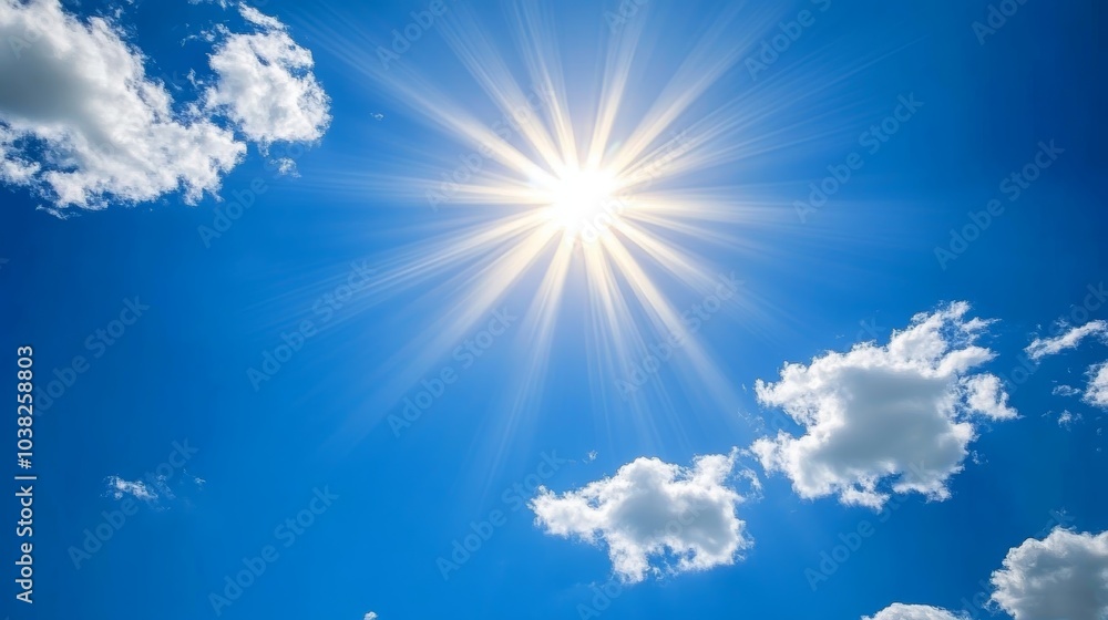 Radiant sun illuminates a vibrant blue sky, captivating display of nature's beauty Radiant sun illuminates a vibrant blue sky, captivating display of nature's beauty
