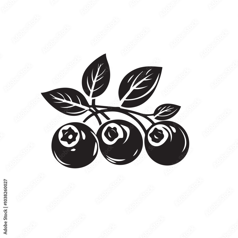 Blueberries In cartoon, hand-drawn flat style. image for social media, websites and UI. Isolated 2D vector design in logo, icon, sketch style, simple line vector, single color. AI Generative Art.