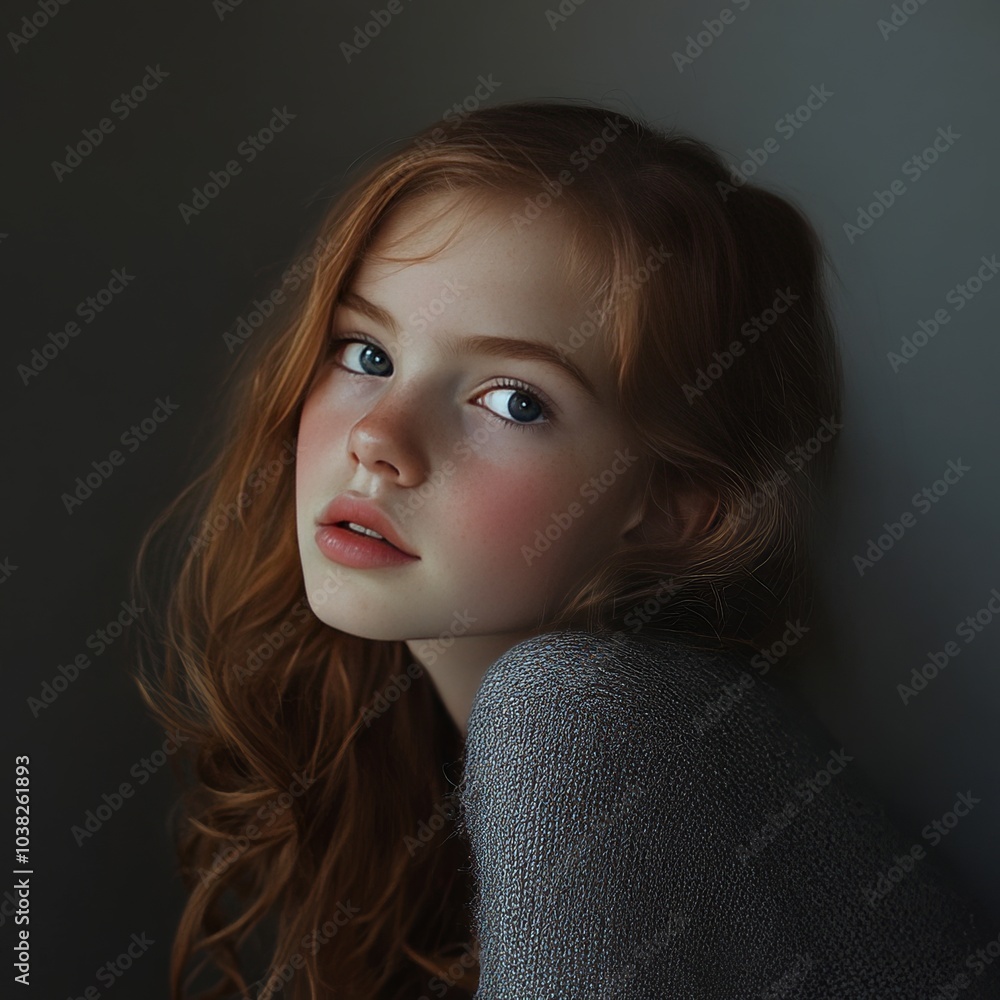 Portrait with gray background and young girl Portrait with gray background and young girl