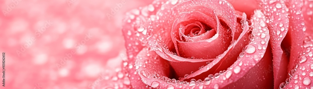 Pink rose with dew drops on petals, soft focus, delicate and fresh appearance. Pink rose with dew drops on petals, soft focus, delicate and fresh appearance.
