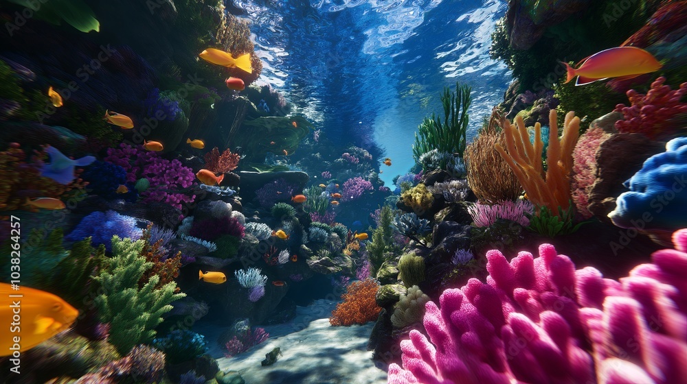 Fototapeta premium A vibrant coral reef teeming with colorful fish and marine life