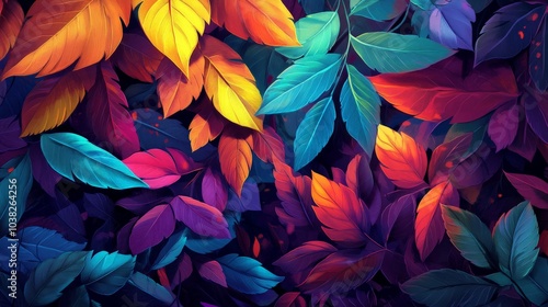 Wallpaper Mural A vibrant abstract of overlapping leaves in shades of red, blue, purple, and yellow. Torontodigital.ca