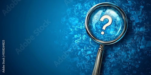 Magnifying Glass with Question Marks on Blue Background, Symbolizing Search and Inquiry Concepts, Vector Illustration for Problem Solving and Investigation