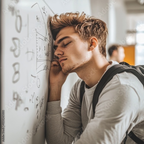 Exhausted high schooler in classroom feels failure.