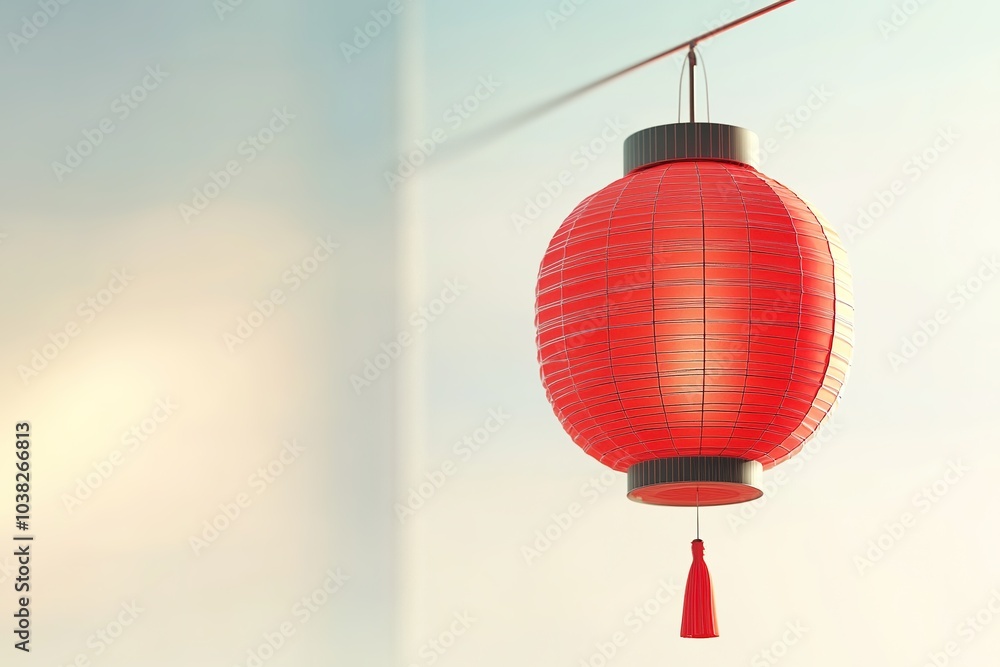 Obraz premium Red lantern hanging against a soft gradient background
