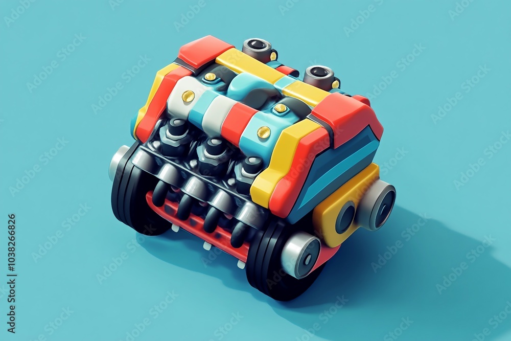 Fototapeta premium 3D Engine Block: Powerful Automotive Machinery Game Wallpaper Background