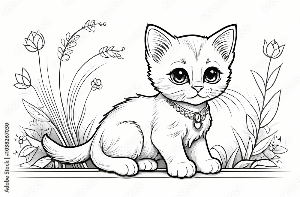 Obraz premium Cute Young Cat Coloring Book Page