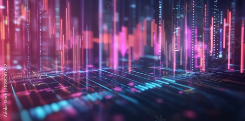 Abstract Digital Background with Glowing Neon Lines and Data