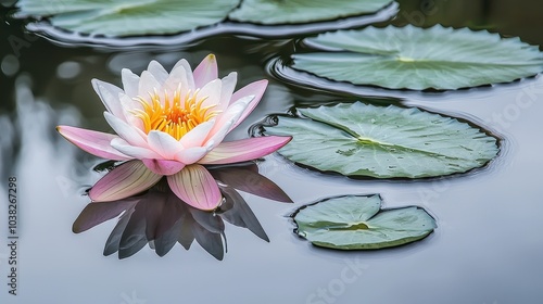 Serene Bloom of a Lotus Flower on Calm Pond