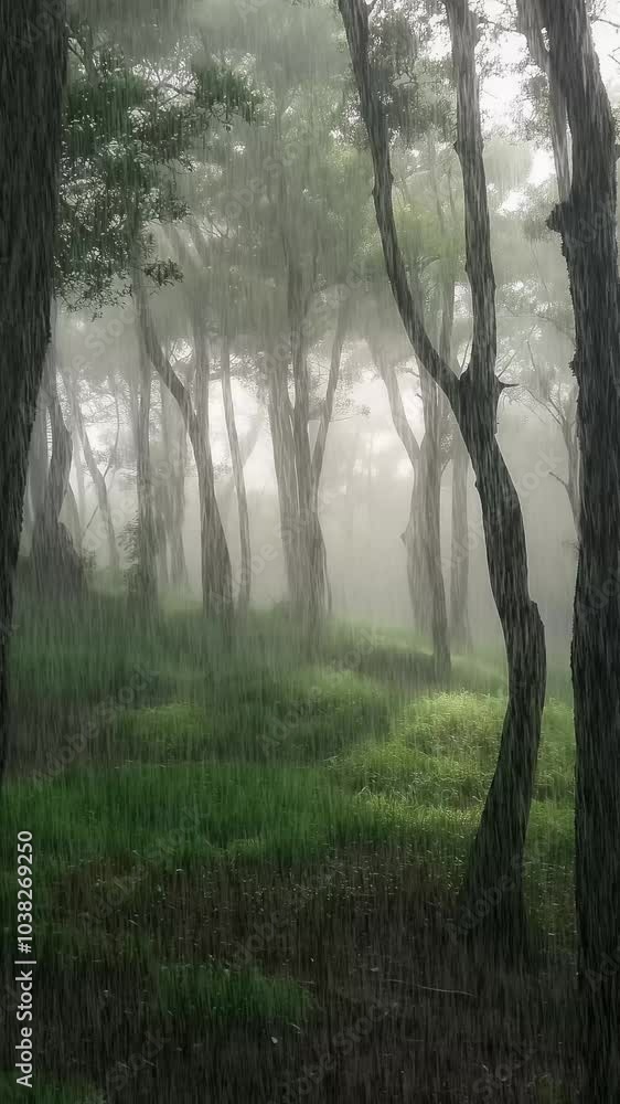 Forest landscape in rainy weather Forest landscape in rainy weather
