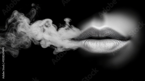 A mouth with lips made of swirling smoke, capturing the intangible nature of emotions and their fleeting presence.