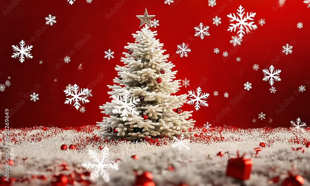 Glowing Christmas Tree on Red Background Glowing Christmas Tree on Red Background