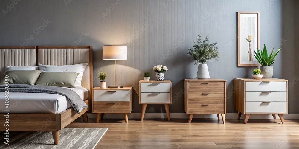 Fototapeta premium Bedside Furniture Collection - Modern and Stylish Designs for Mobile Concept and Web Design Displaying Linear and Filled Style Elements for Interior Decor Projects