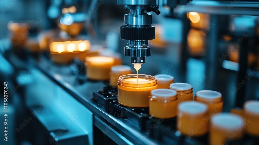 Close-up of an automatic cosmetic tube filling machine, precision nozzles dispensing cream, industrial setting Close-up of an automatic cosmetic tube filling machine, precision nozzles dispensing cream, industrial setting