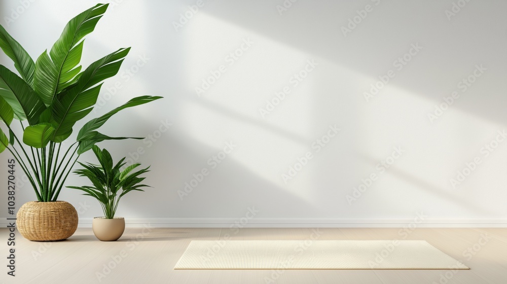 Minimalist Interior Design with Plants and Rug Minimalist Interior Design with Plants and Rug