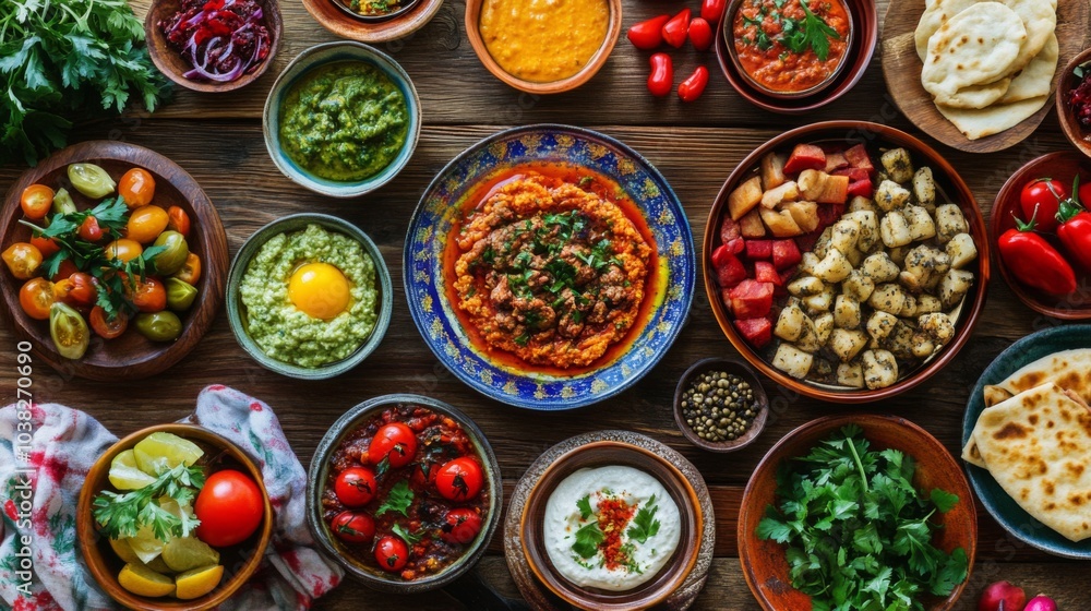 Vibrant Food Delicacies on Rustic Table Background Vibrant Food Delicacies on Rustic Table Background