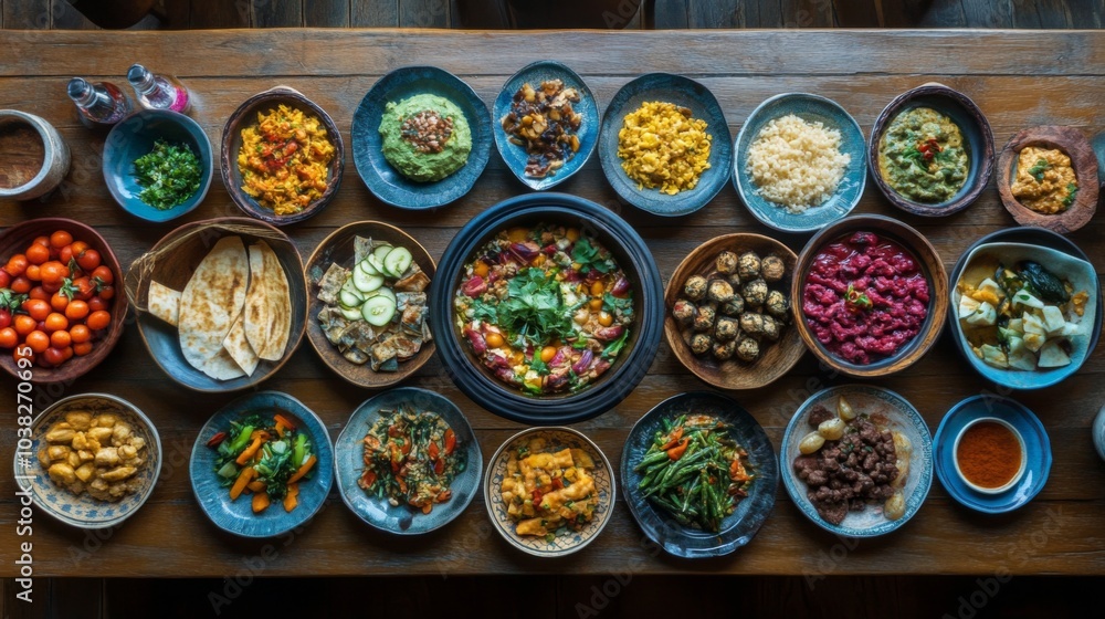 Vibrant Food Delicacies on Rustic Wooden Table Vibrant Food Delicacies on Rustic Wooden Table