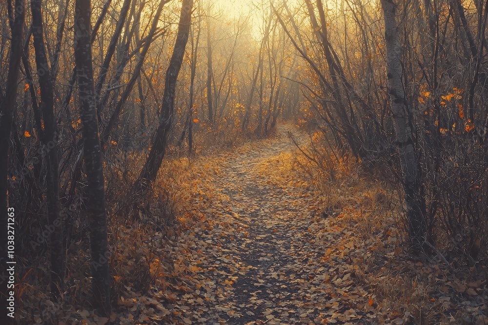 Obraz premium Serene Autumn Pathway Through the Forest