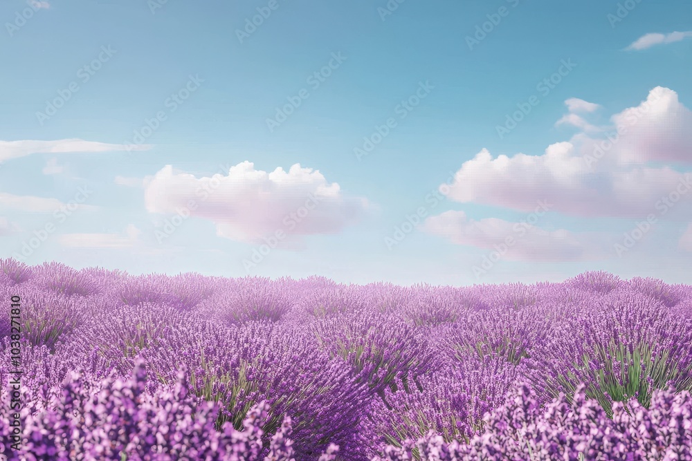 Obraz premium Lavender Fields in Full Bloom Under Blue Sky